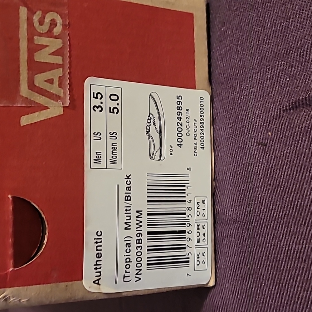 VANS AUTHENTIC TROPICAL MULTI/ BLACK SNEAKER W 5.0/ M 3.5 - Picture 8 of 10